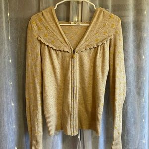 Wool Anthropologie polka-dot zip up sweater
